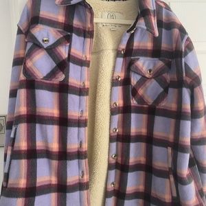 Sage long sleeve plaid plush shirt jacket lavender purple size large